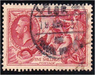 GB KG V 5/- Seahorse SG 451 fine used