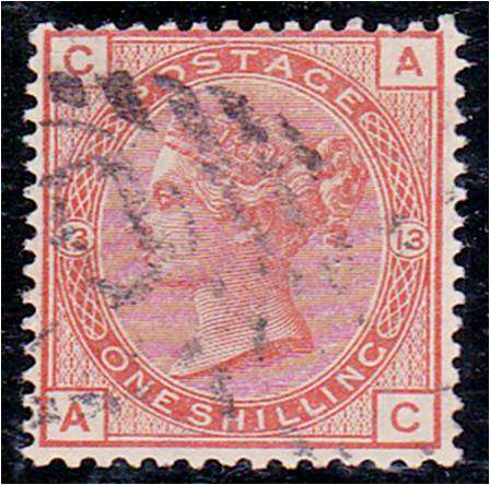 GB QV  1/- orange brown SG 163 Plate 13  fine used