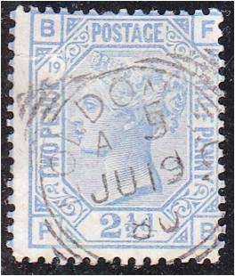 GB QV 2 1/2d blue SG 142 Plate 19 very fine used