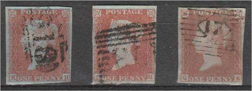 GB QV  3 x 1d red-browns  imperf  SG 8 etc fine used