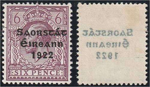 Ireland KG V O/Prtd  6d defn SG 60 variety "Offset on reverse"  LMM
