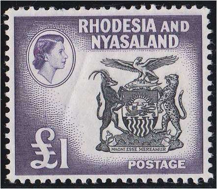 Rh & Nyassaland QE II  1 pound defn SACC 32 MM
