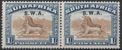 SWA  1/- London pair O/Prtd SACC 87  MM