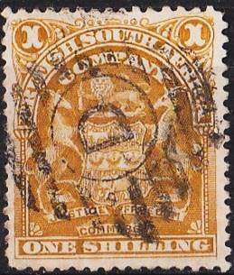 BSAC 1/- arms defn  SACC 78d - early Bulawayo canceller.