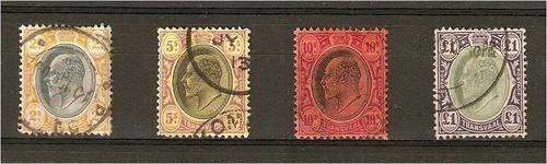 Transvaal  - 4 Fine used KE VII to 1 pound SACC 274,276-8