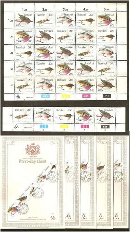 Transkei Fishing flies 4th series FD sheets + full sheet + control