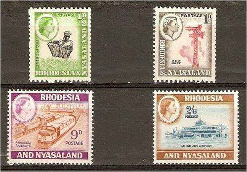 Rhodesia & Nyasaland  QE II 4 nice items  MNH includes coils