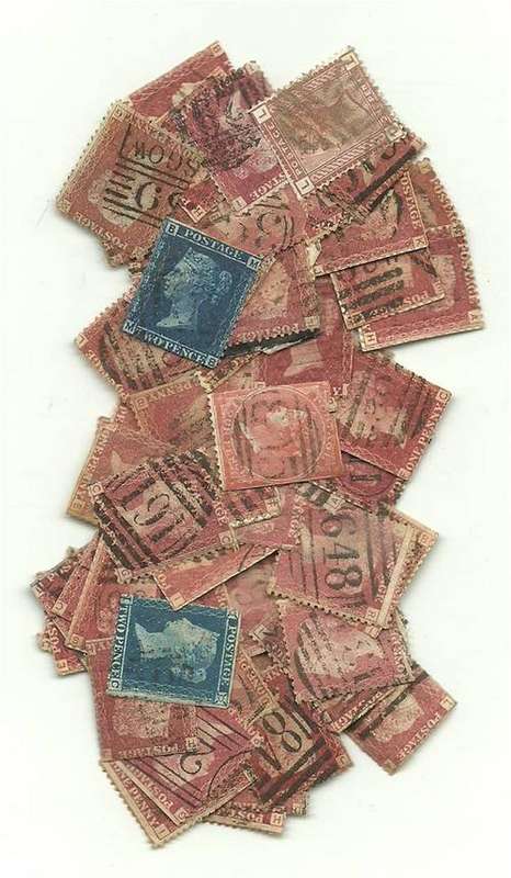 GB QV 50 poor condition 1d reds - cut into/etc + few 2d blues