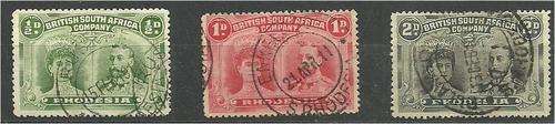 BSAC 4 nice fine used Double heads with good postmarks SACC 119,123 & 126