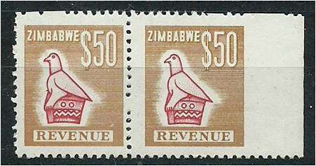 Zimbabwe  $50 revenue pair with error - "imperf with margin"