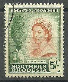 S Rhodesia QE II defn  5/- very fine used  SACC 91