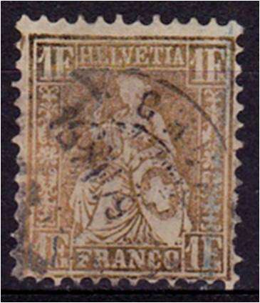 Switzerland  1 franc gold  SG 60a  good used - slight faults