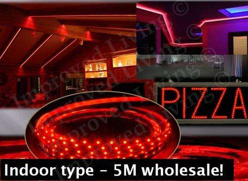 LED strip 5m- bulk sale BRIGHT RED *24 Watts*300 Ultra bright LEDs price/m - FREE SHIPPING option!