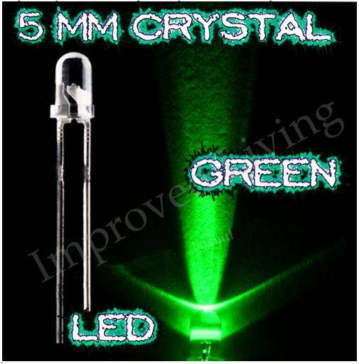 5mm 18000 MCD BRIGHT NEON GREEN Crystal Clear LED Light Lamp  ****WITH  FREE RESISTOR