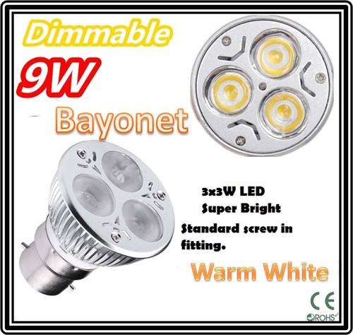 ***LED Bulb Bayonet*** 3 LED 9W Dimmable  ** 220V downlight - FREE SHIPPING OPTION