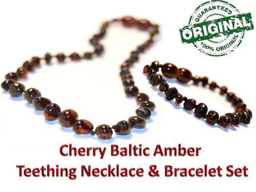 Cherry colour Baby teething Baltic Amber Bracelet & Necklace set-FREE SHIPPING OPTION