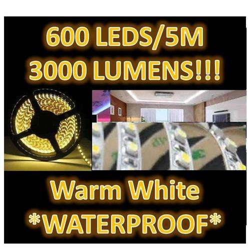 Warm WHITE Marine grade waterproof *48 Watts*600 Ultra bright glowy LED strip - 3000 lumen Price/m