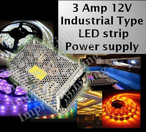 LED strip Power supply- 3A 12V DC Industrial Type - FREE SHIPPING OPTION