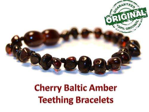Cherry colour Baby teething Baltic Amber Bracelet -FREE SHIPPING OPTION