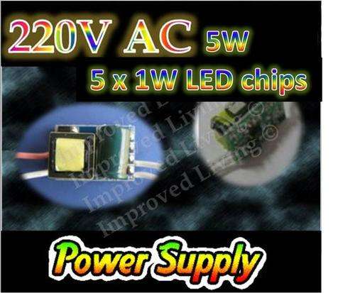 4-5 x 1W  220V AC LED Chips  power supply - constant current LED driver - FREE SHIPPING OPTION