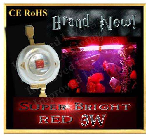 3W Aqua RED LED chip - 620-640nm - Perfect for Deco lights & reefkeeping -FREE SHIPPING OPTION