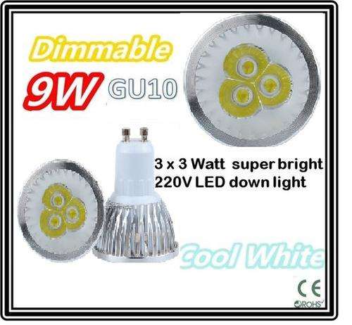 ***LED Bulb GU10*** 3 LED 9W Dimmable  ** 220V AC downlight - FREE SHIPPING OPTION