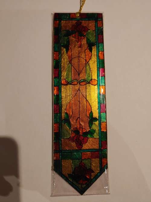 Unique hand-painted, gilded bookmark, `Stained Glass`. B2 SALE - WAS R399