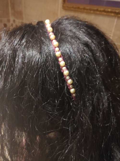 Hand made original - dusky pink pearl wrapped headband. HB5