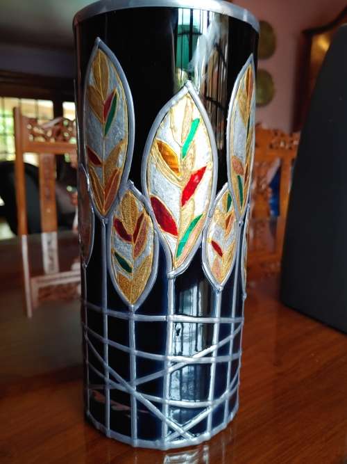 Hand painted vase - Autumn Leaves.