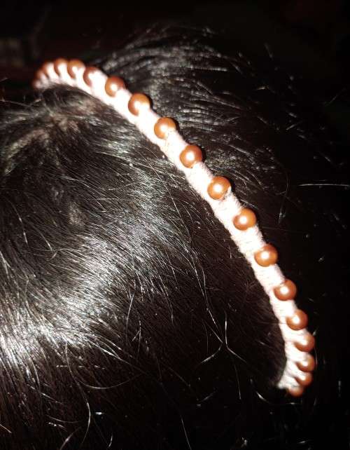 Cream wrap headband with caramel pearls - hand made. HB2
