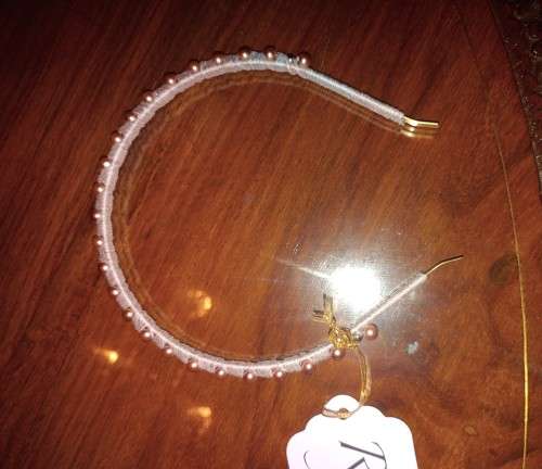 Cream wrap headband with caramel pearls - hand made. HB2