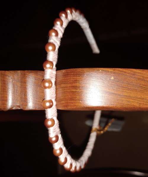 Cream wrap headband with caramel pearls - hand made. HB2