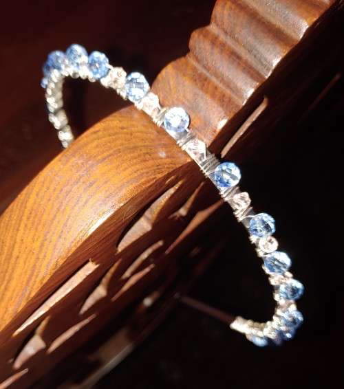 Blue and clear crystal headband - hand made. HB4