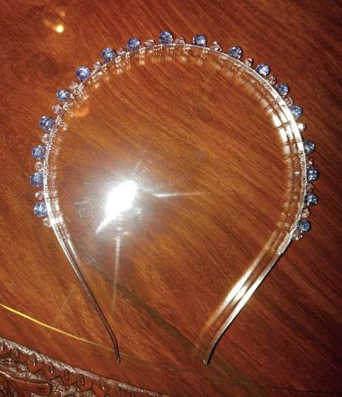 Blue and clear crystal headband - hand made. HB4