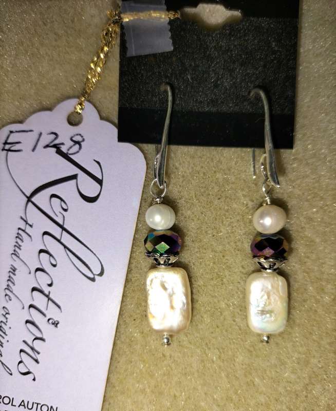 Sterling Silver earrings w oblong Baroque pearls. E128