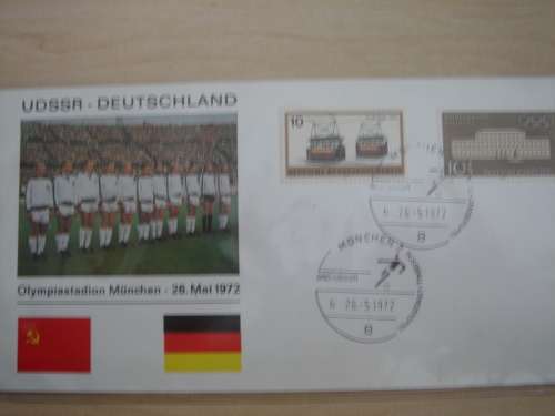 1972 Card with MiNr 380 West Berlin + MiNr 624 BRD showing German National Football Team