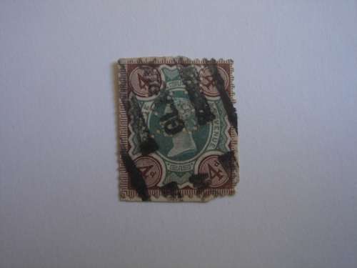 1887 England - Queen Victoria 4d SG 205 used, stamped (perfins  J.W C.Co)