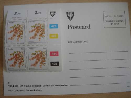 1984 Venda - Flame Creeper - Postcard + Block of 4 stamps MNH