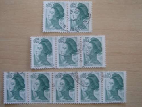 1982 France - La Liberte 0,05 horizontal pairs of 2,3,5 used, stamped