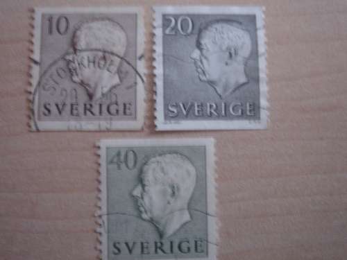 1951 Sweden - King Gustav VI Adolf of Sweden 10 (a),20 (b),40 (a) Oere used, stamped