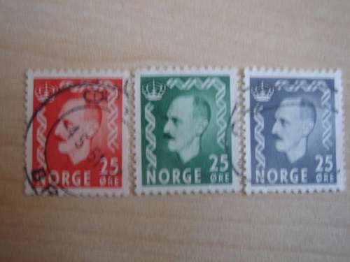 1950 Norway - King Haakon VII 25 Oere different colors used, stamped