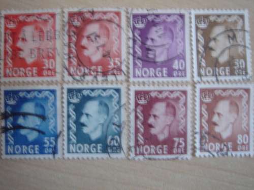 1950 Norway - King Haakon VII - 30,35,40,50,55,60,75,80 Oere used, stamped