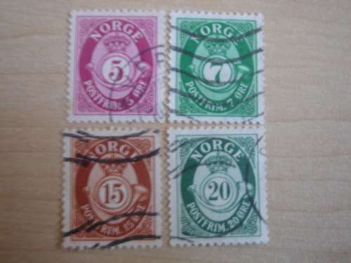 1937 Norway - Posthorn 5,7,15,20 Oere used, stamped
