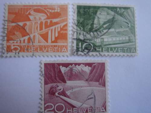 1949 Helvetia - Swiss Engineering 5, 10, 20 used stamped