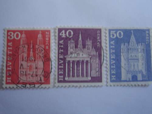 1960 Helvetia - Architectual Monuments 30, 40, 50 used stamped