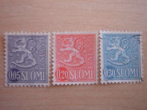 1963 Finland - Lion 0.05, 0.20 & 0.30 used, stamped