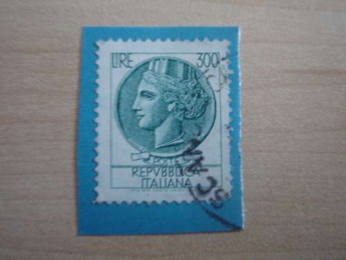 1955 Italia - Coin of Syracuse 300 L on postal item used, stamped
