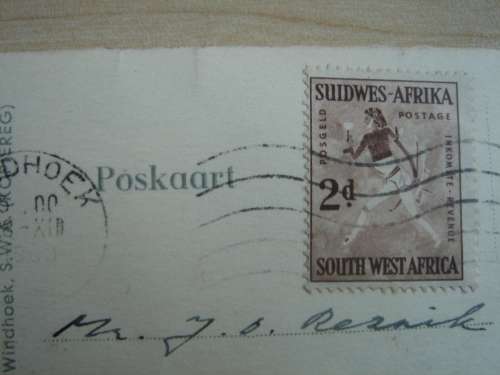 1954 SWA - Postcard with `White Lady` Rock Painting 2 d, used, stamped