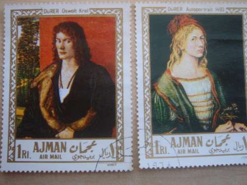 1968 UAE - Duerer Paintings - Ajman  1 RI airmail stamps used, stamped