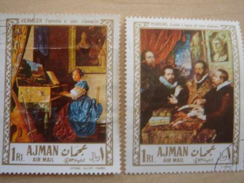 1968 UAE - Vermeer + Rubens Paintings - Ajman  1 RI airmail stamps used, stamped